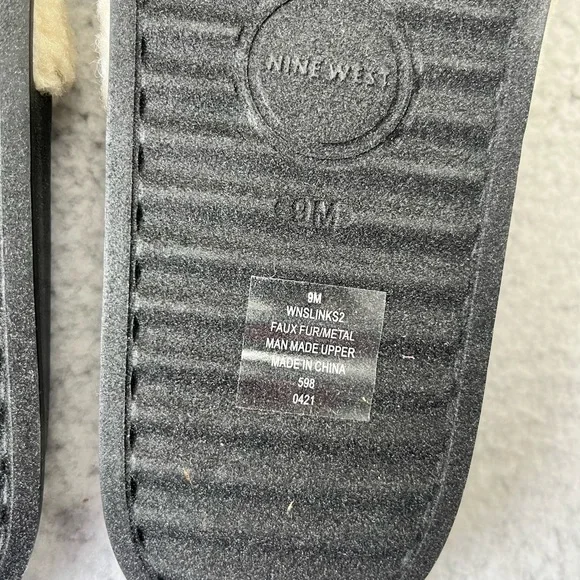 NEW Women's Nine West Cream Faux Fur Slip On Sandals Size 9 M - Picture 6 of 7